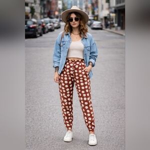 Urban Outfitters Rust Polka Dot Wide Leg Pants US 4 High Waisted
